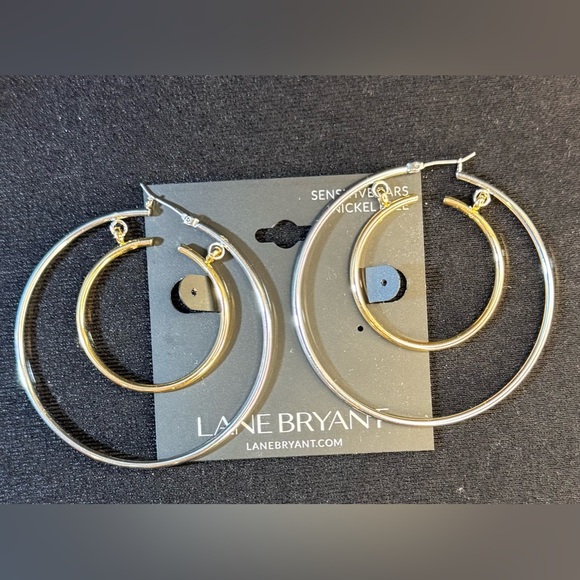 Lane Bryant Silver and Gold Double Hoop Earrings 2.25 inch - Picture 2 of 9